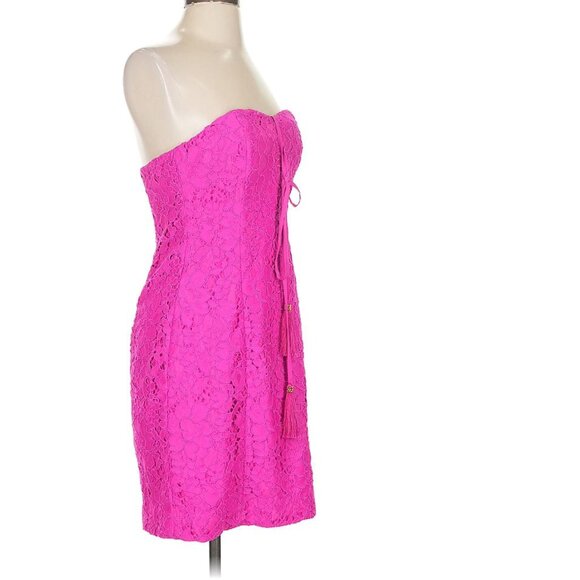 Lilly Pulitzer Floral Lace Berry Pink Strapless Convertible Demi Dress - Picture 6 of 16